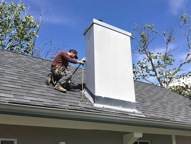 Tiverton Chimney Sweep team member finishing chimney construction in Tiverton, RI