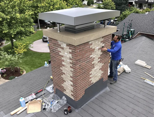 Tiverton Chimney Sweep team working on a custom chimney remodel in Tiverton, RI