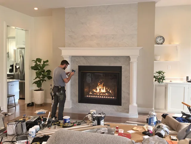 Newly installed fireplace by Tiverton Chimney Sweep in Tiverton, RI