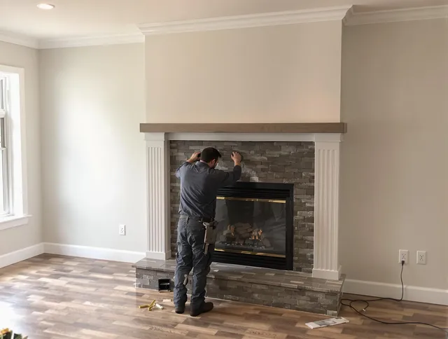 Tiverton Chimney Sweep finishing a custom fireplace install in Tiverton, RI